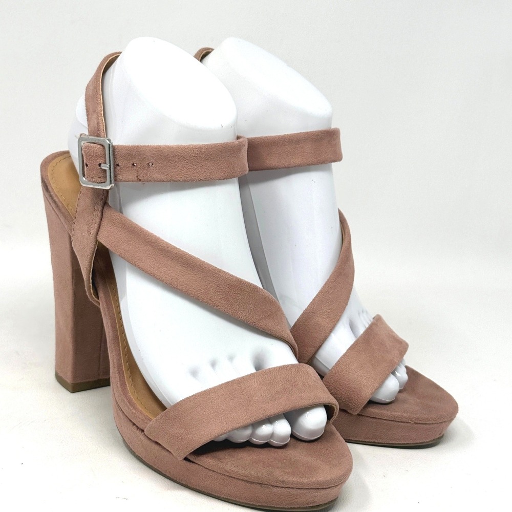 Report Ligon Mauve Pink Faux Suede Platform Block Heel Sandal 7.5 Strappy Office